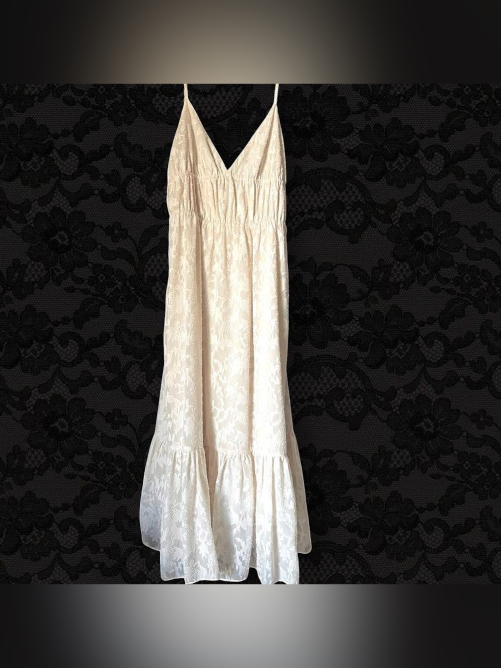 Sage Cream Lace Maxi Dress with Spaghetti Straps